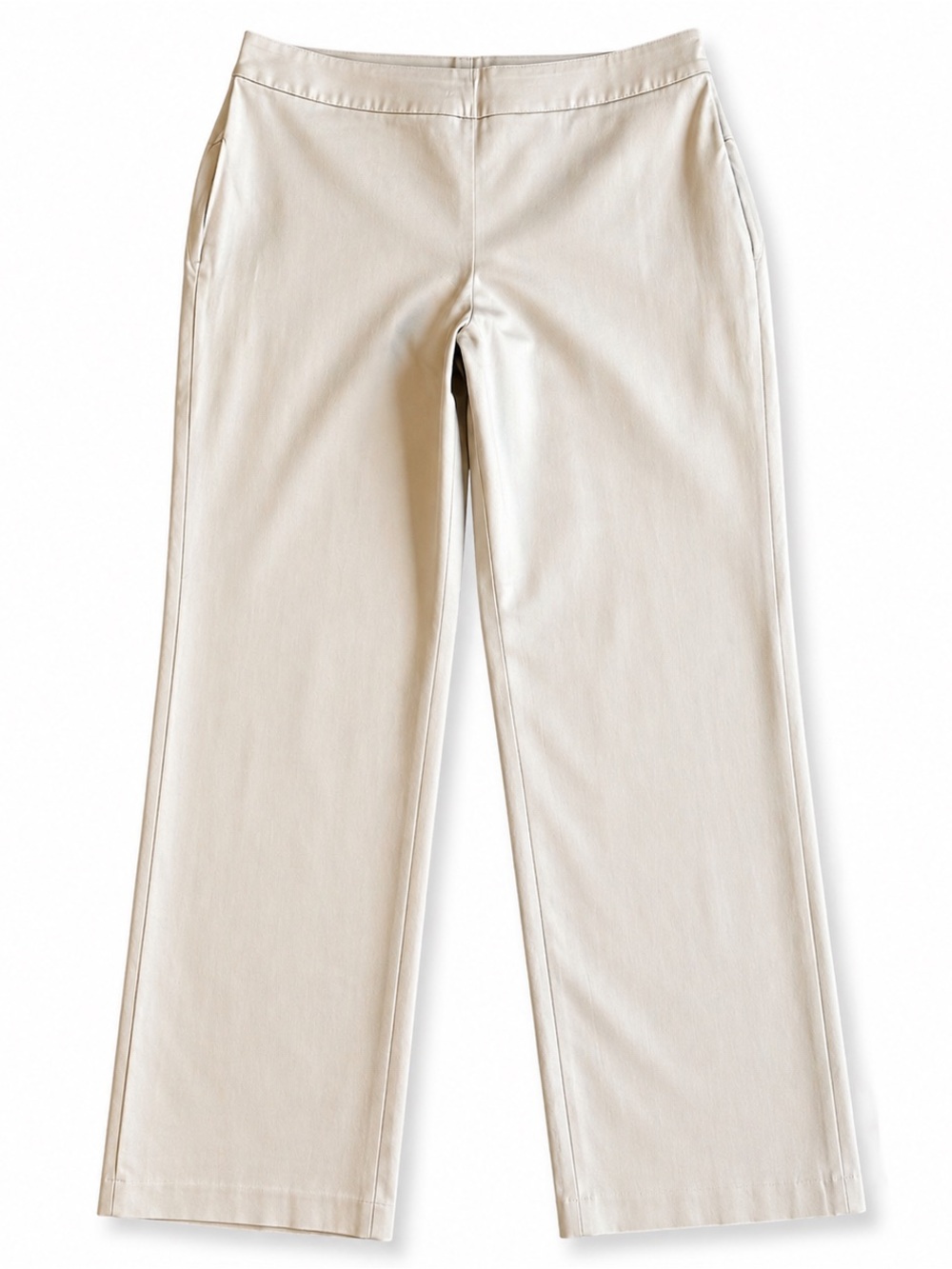 Eileen Fisher Satin Pants Large Champagne Tan Straight Leg Trousers